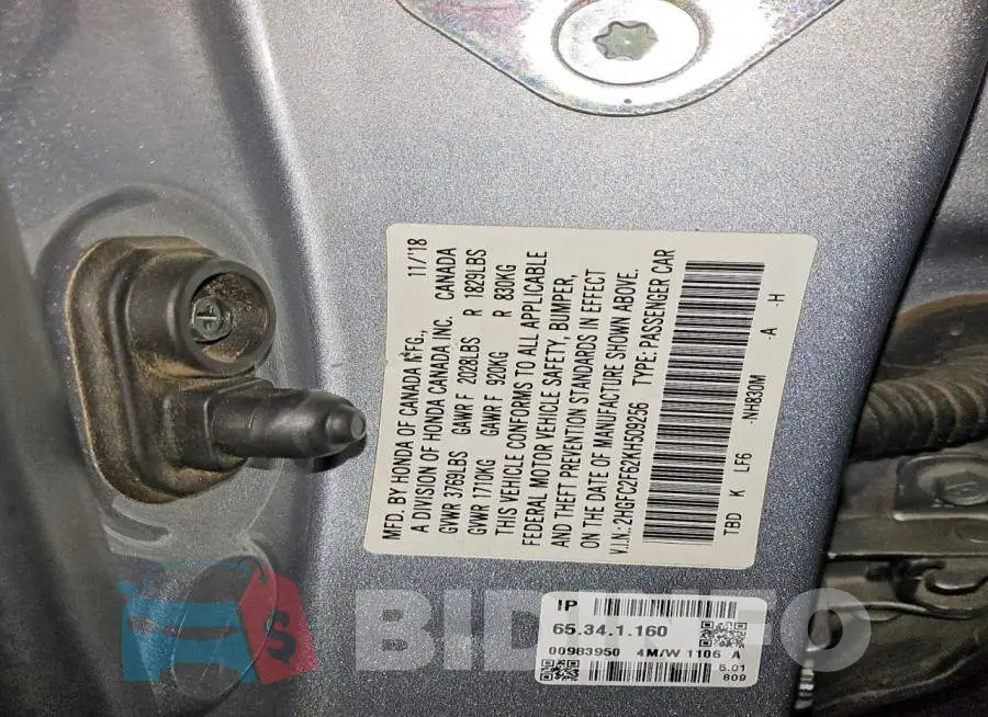 2HGFC2F62KH509256 Photo# 11
