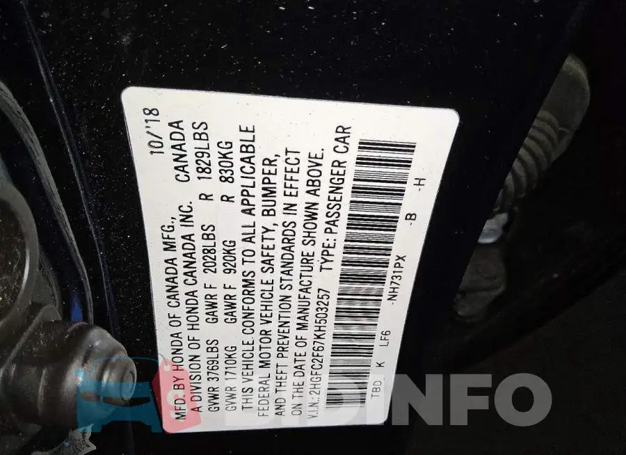 2HGFC2F67KH503257 Photo# 12