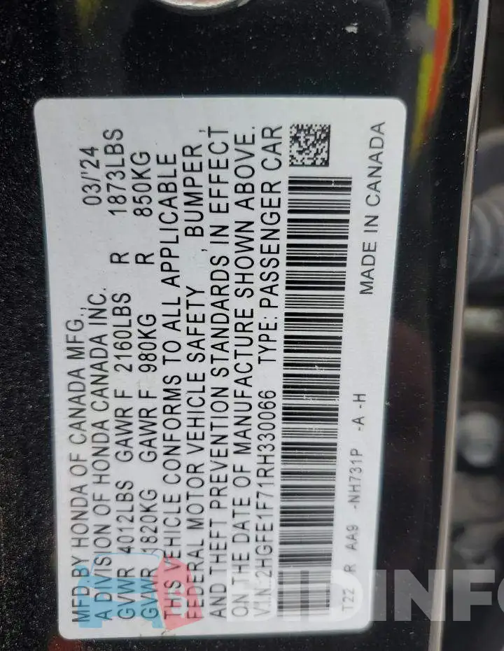 2HGFE1F71RH330066 Photo# 12