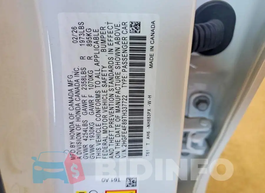 2HGFE4F89TH337722 Photo# 12