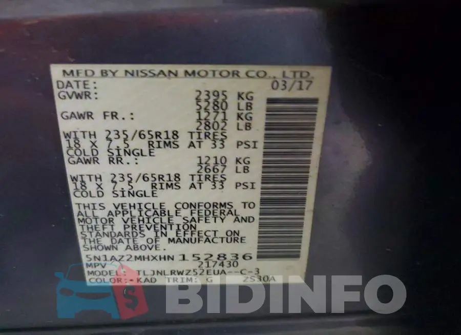 5N1AZ2MHXHN152836 Photo# 13