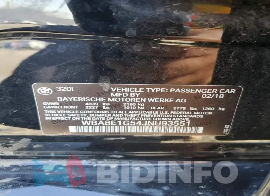 WBA8E1G54JNU93551 Photo# 12