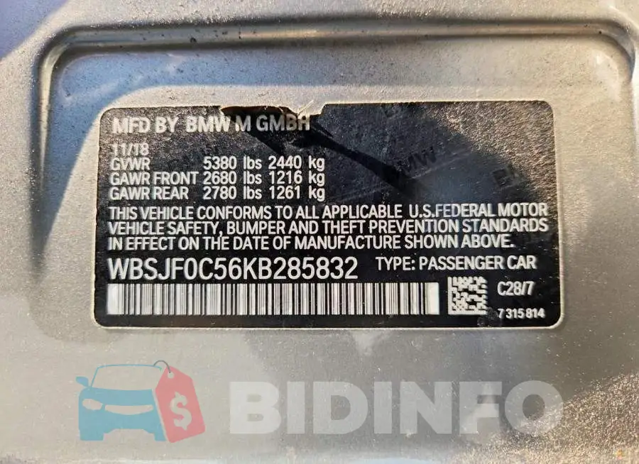 WBSJF0C56KB285832 Photo# 13