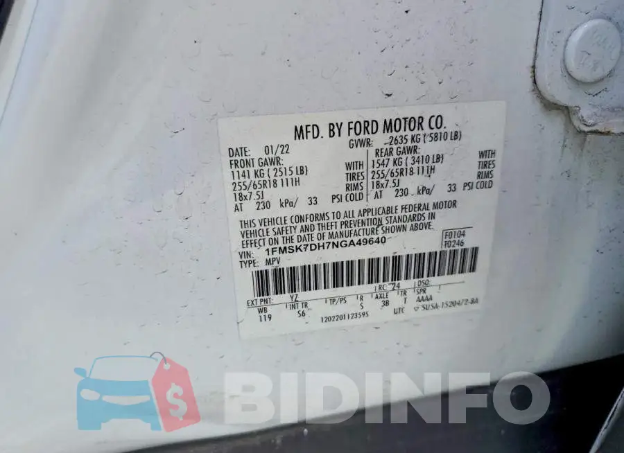 1FMSK7DH7NGA49640 Photo# 13