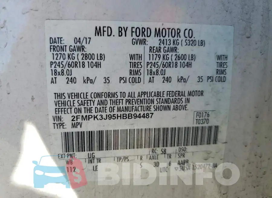 2FMPK3J95HBB94487 Photo# 14
