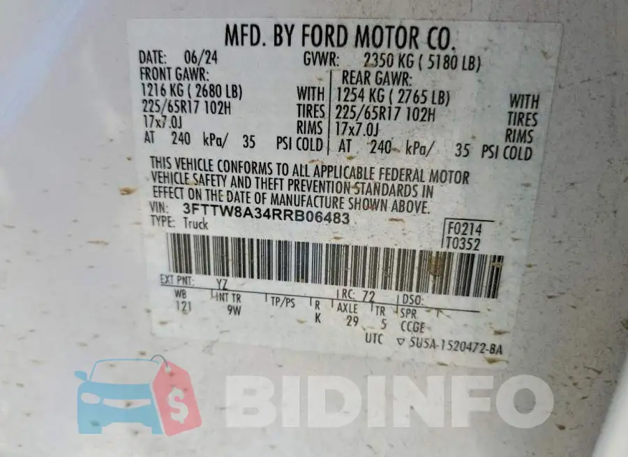 3FTTW8A34RRB06483 Photo# 13