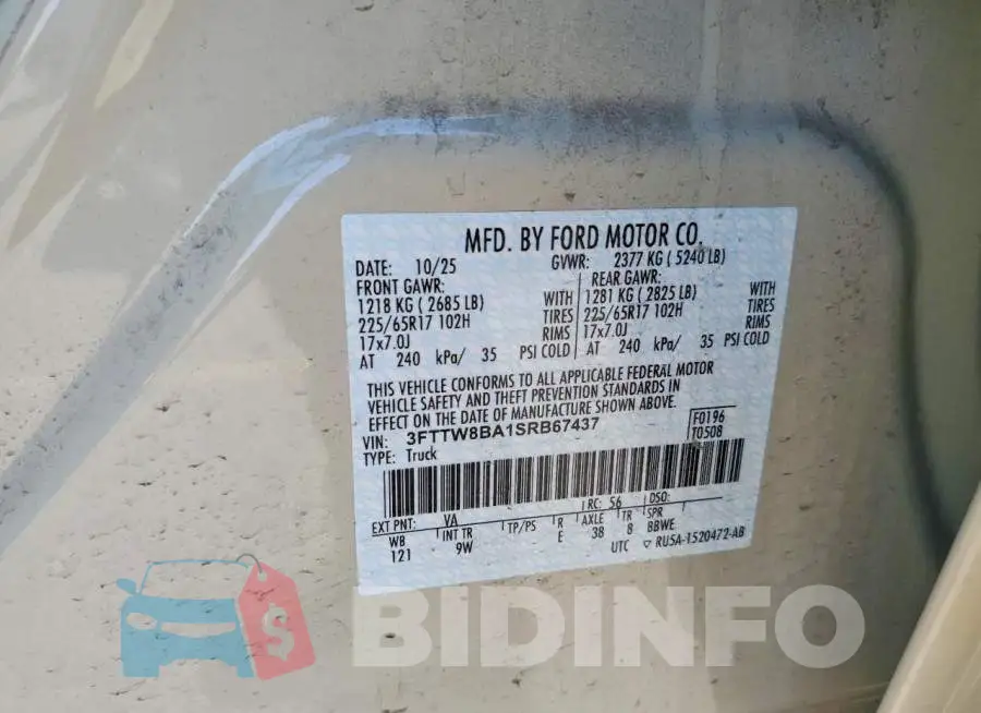 3FTTW8BA1SRB67437 Photo# 12