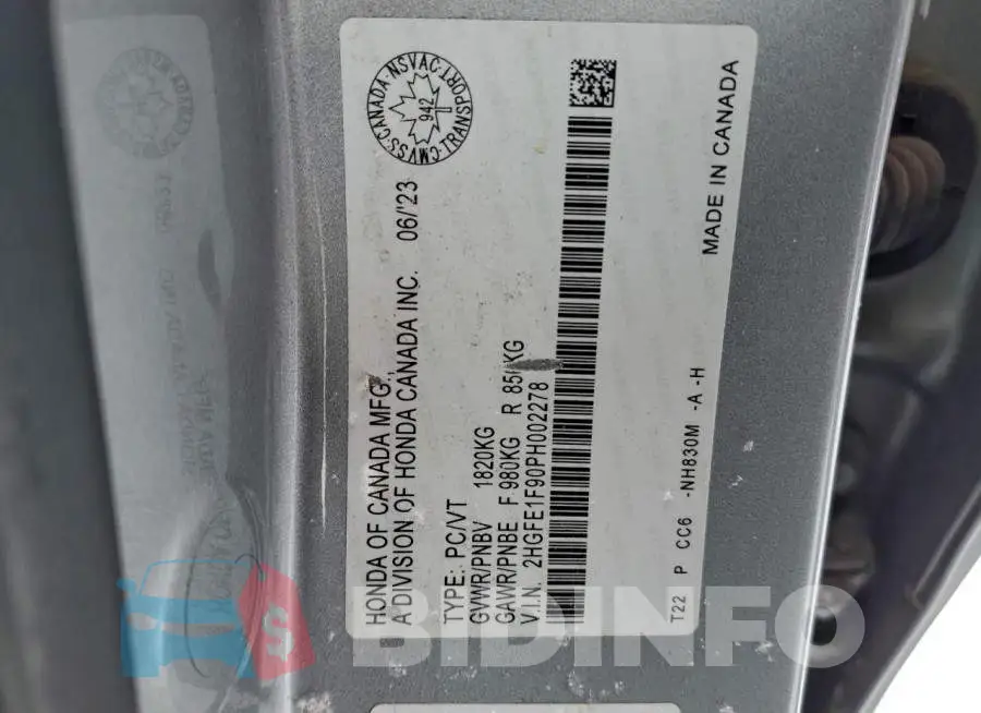 2HGFE1F90PH002278 Photo# 13