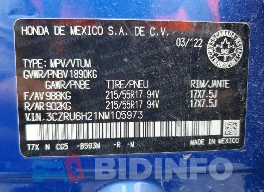 3CZRU6H21NM105973 Photo# 14