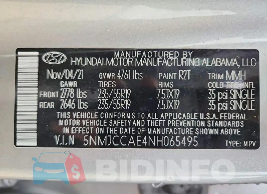 5NMJCCAE4NH065495 Photo# 12