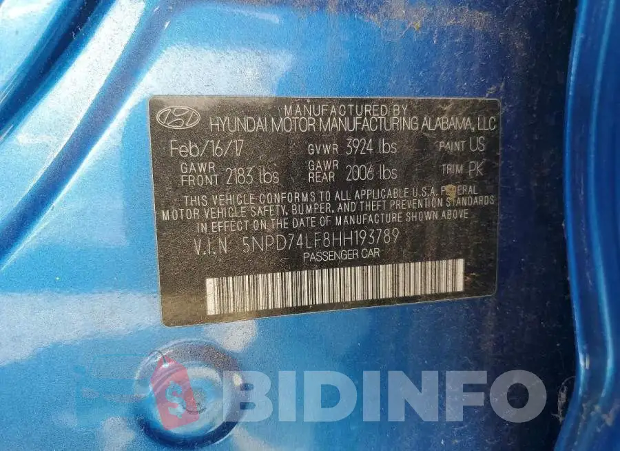 5NPD74LF8HH193789 Photo# 12