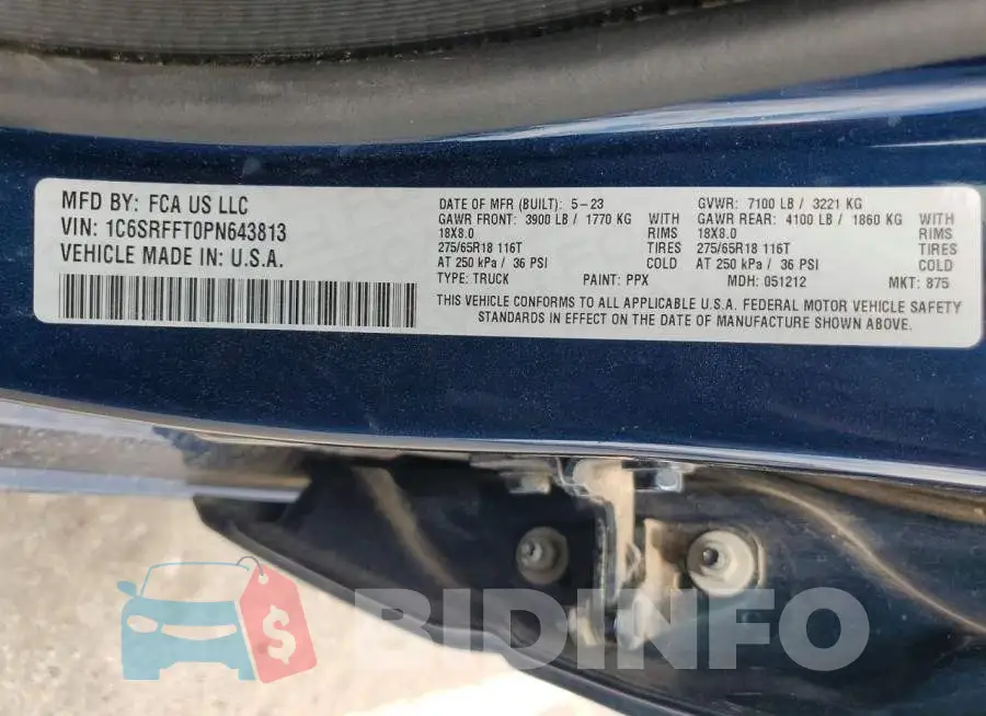 1C6SRFFT0PN643813 Photo# 12