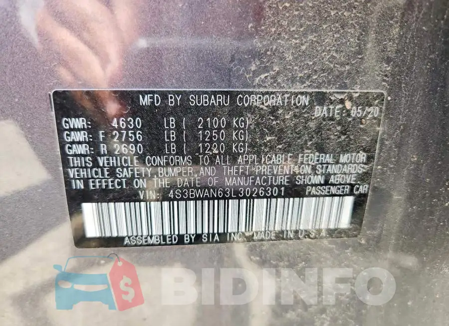 4S3BWAN63L3026301 Photo# 12