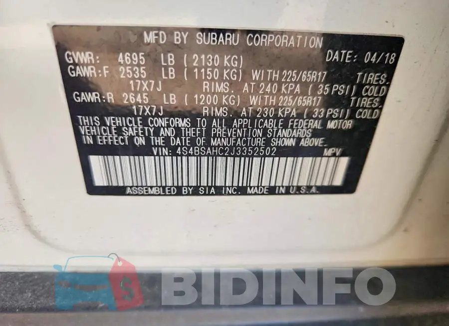 4S4BSAHC2J3352502 Photo# 12