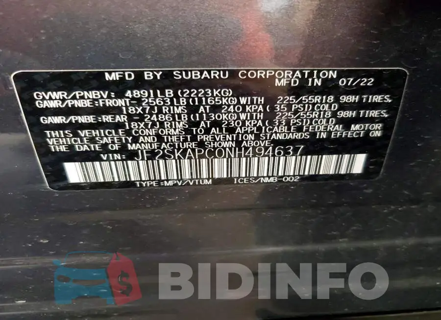 JF2SKAPC0NH494637 Photo# 14