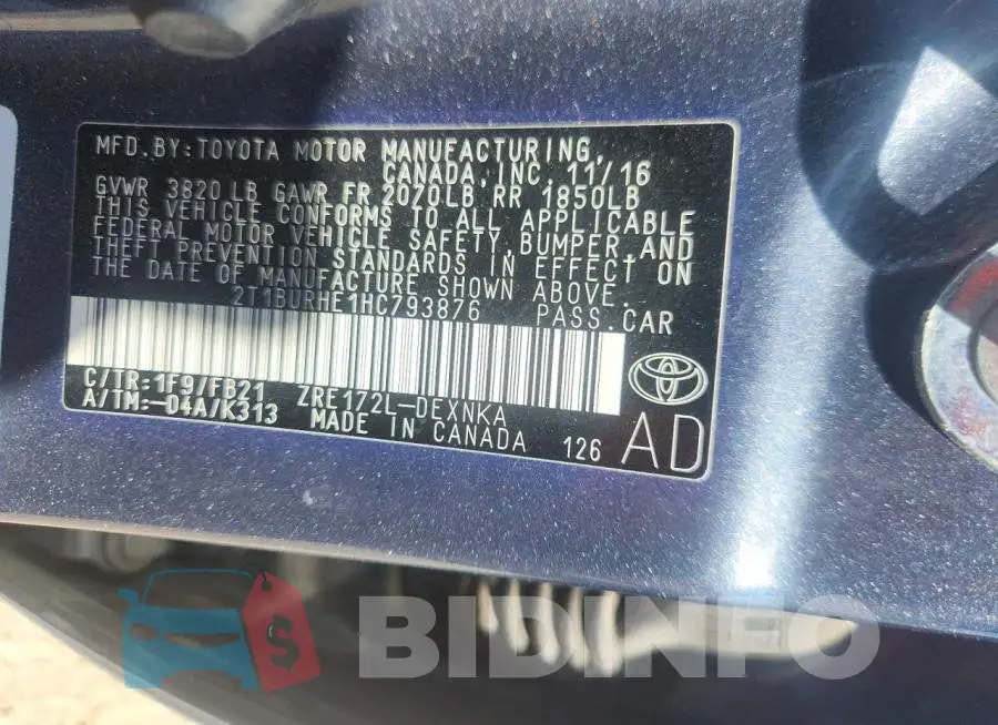 2T1BURHE1HC793876 Photo# 12