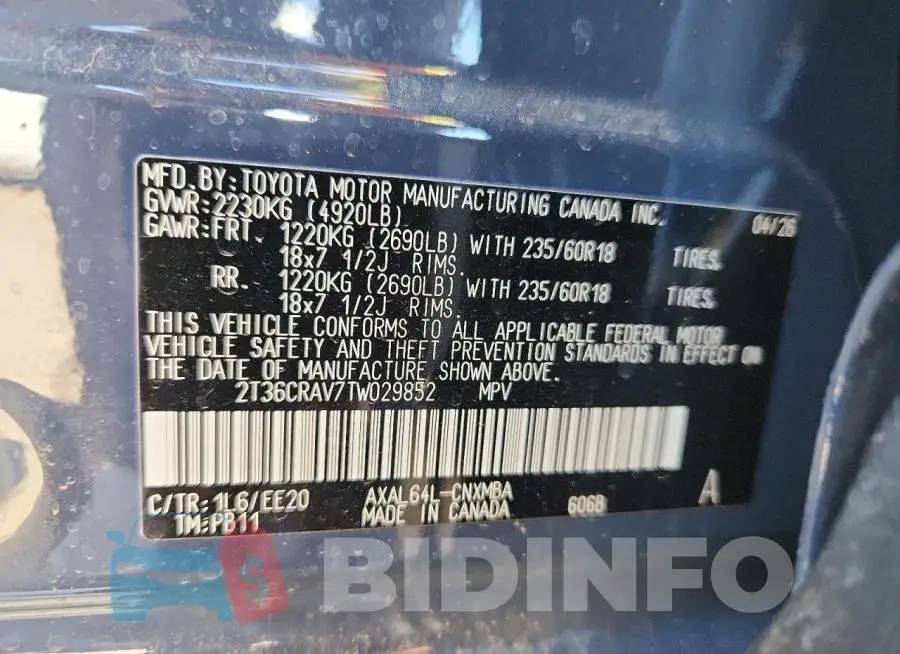 2T36CRAV7TW029852 Photo# 12