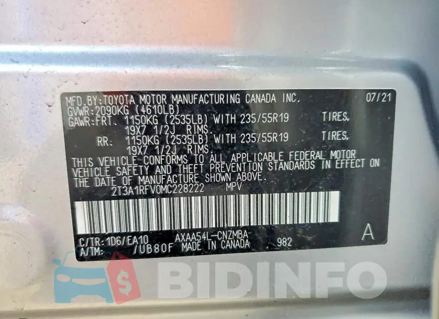 2T3A1RFV0MC228222 Photo# 13