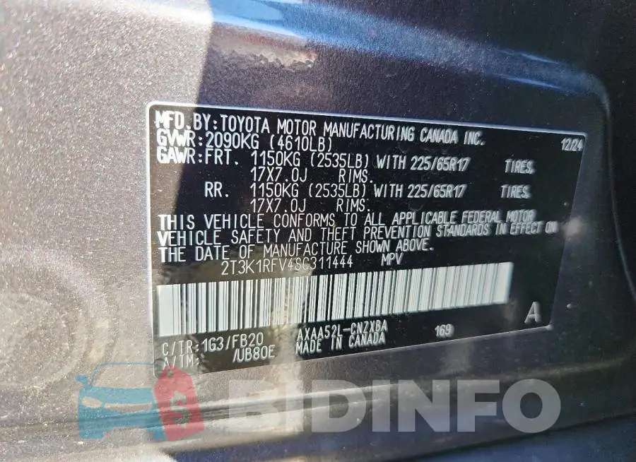 2T3K1RFV4SC311444 Photo# 13