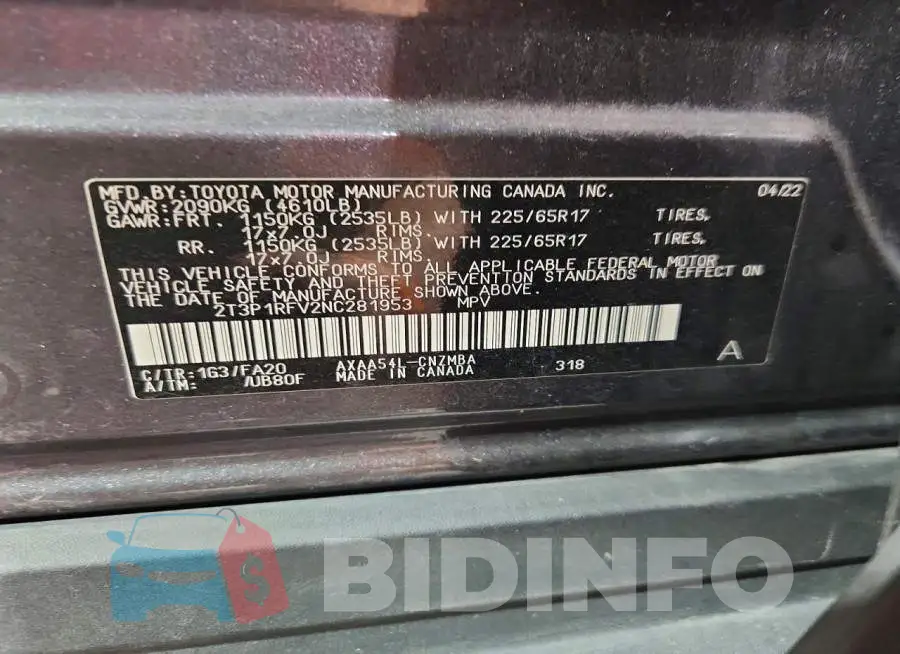 2T3P1RFV2NC281953 Photo# 13