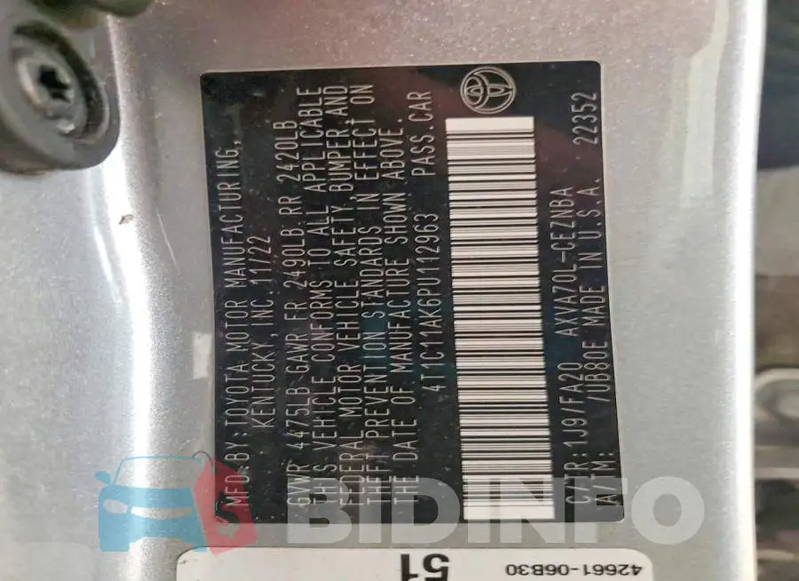 4T1C11AK6PU112963 Photo# 12