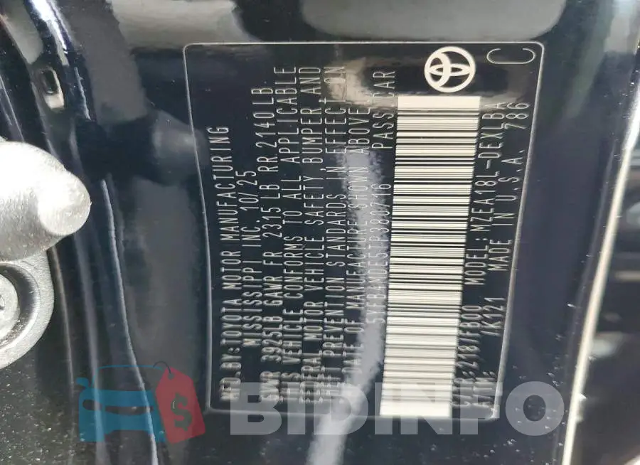 5YFB4MDE5TP380716 Photo# 12