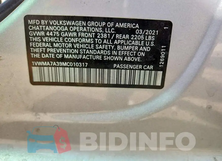 1VWMA7A39MC010317 Photo# 13