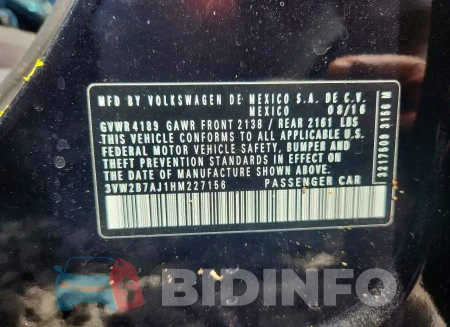 3VW2B7AJ1HM227156 Photo# 13