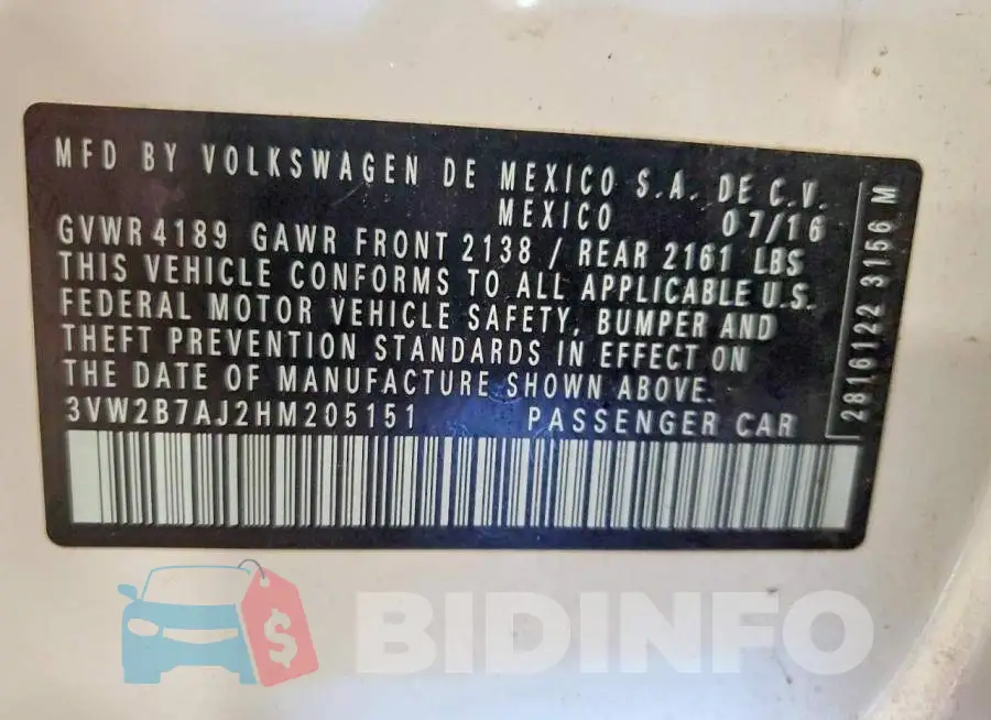 3VW2B7AJ2HM205151 Photo# 12