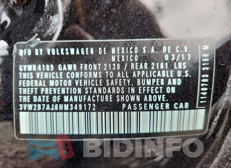 3VW2B7AJ6HM349172 Photo# 12