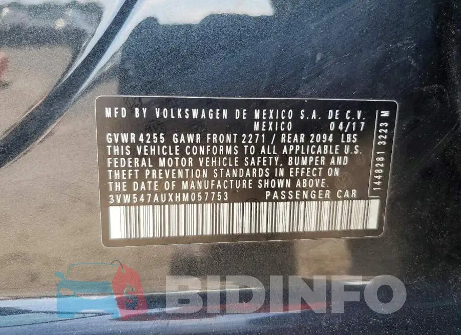 3VW547AUXHM057753 Photo# 13