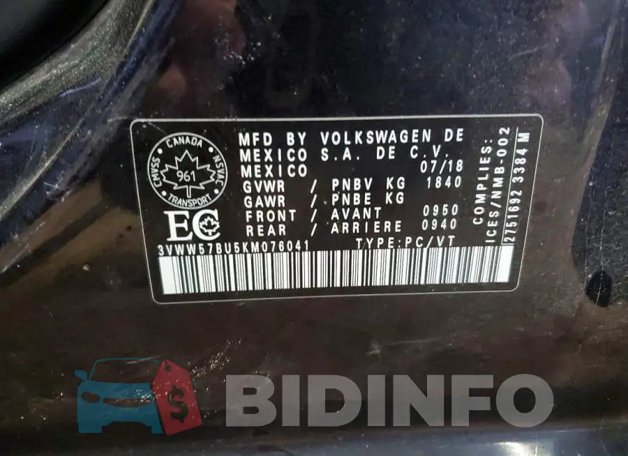 3VWW57BU5KM076041 Photo# 12