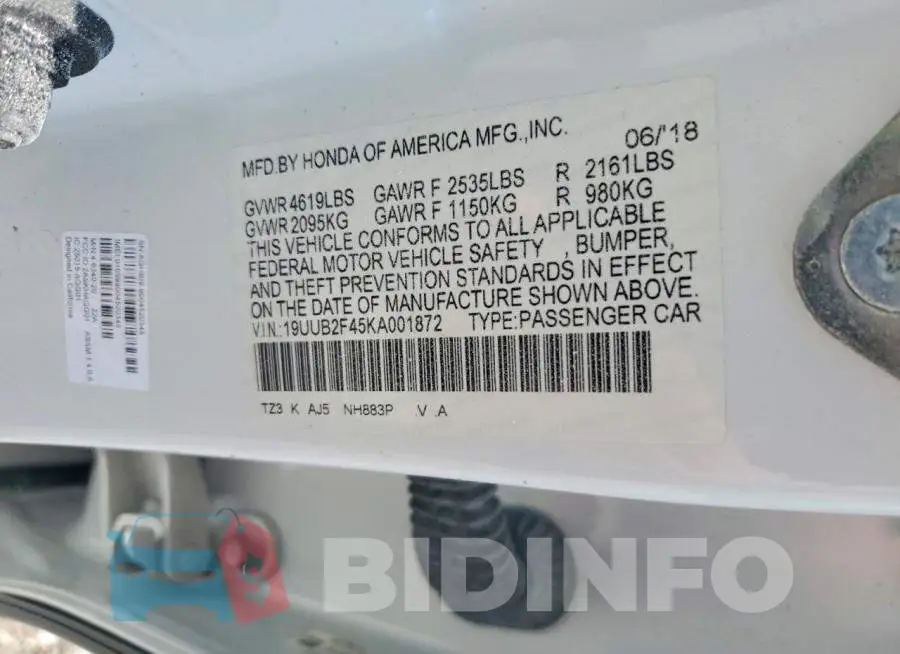 19UUB2F45KA001872 Photo# 12