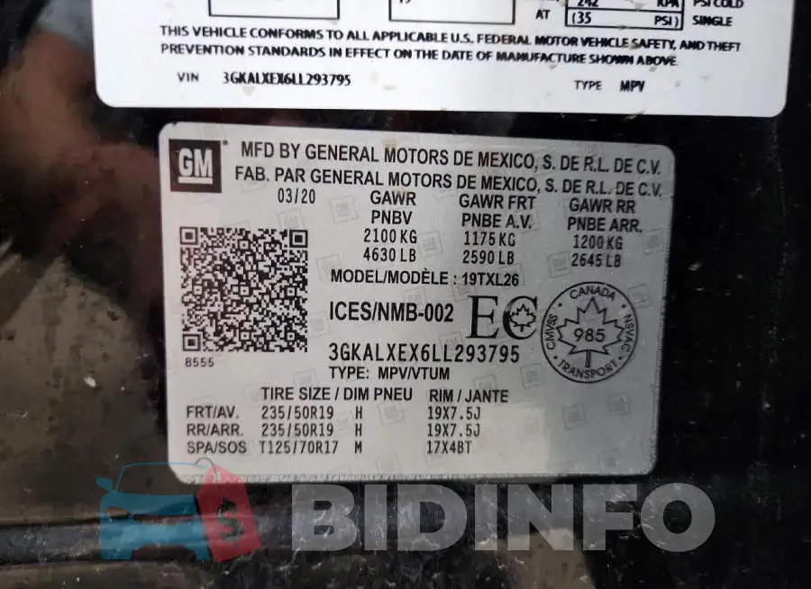 3GKALXEX6LL293795 Photo# 13