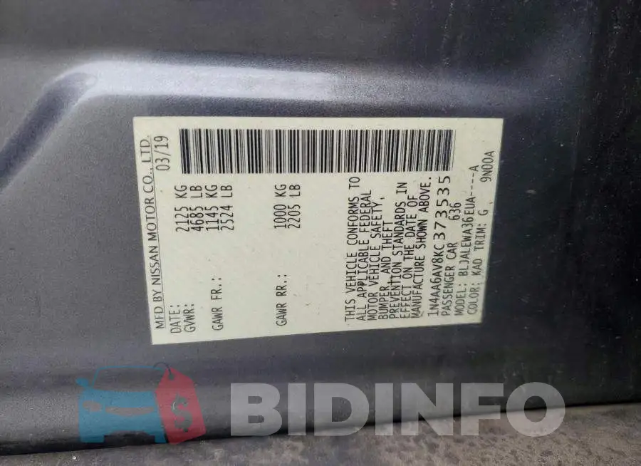 1N4AA6AV8KC373535 Photo# 12