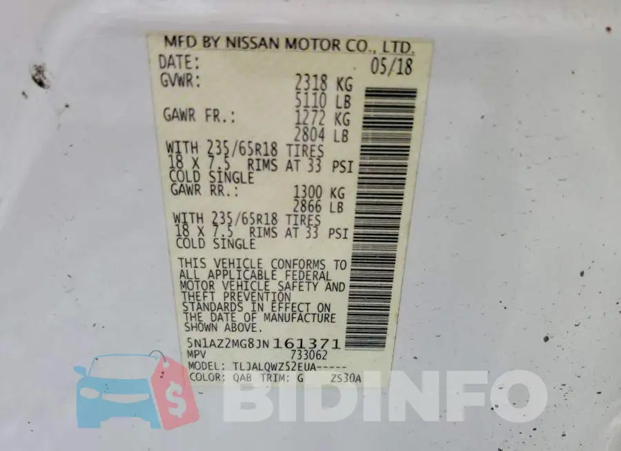 5N1AZ2MG8JN161371 Photo# 13