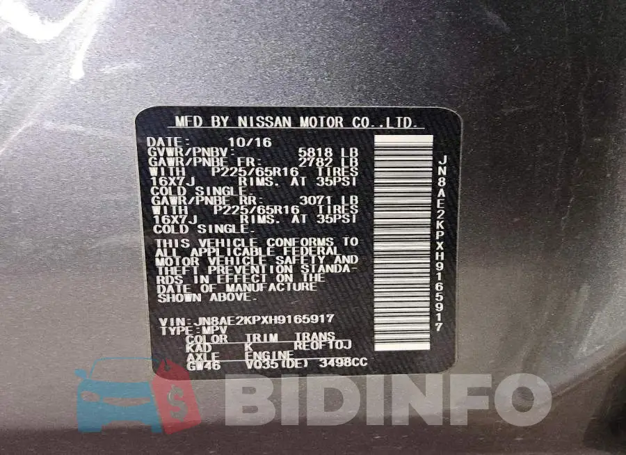 JN8AE2KPXH9165917 Photo# 13