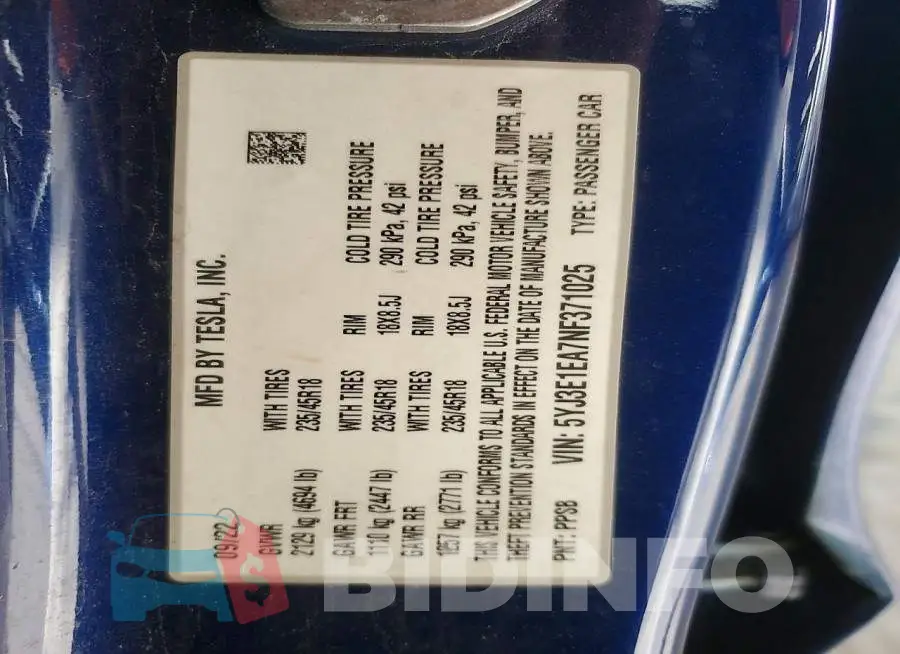 5YJ3E1EA7NF371025 Photo# 12