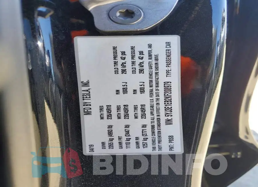 5YJ3E1EB2KF208979 Photo# 13