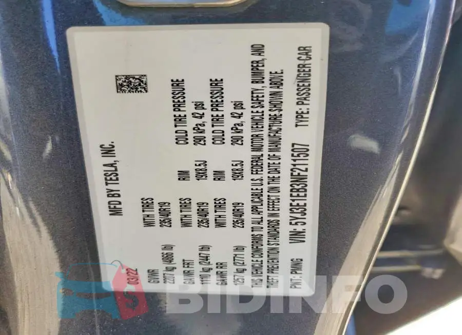 5YJ3E1EB3NF211507 Photo# 12
