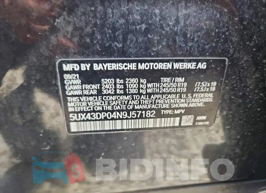 5UX43DP04N9J57182 Photo# 12