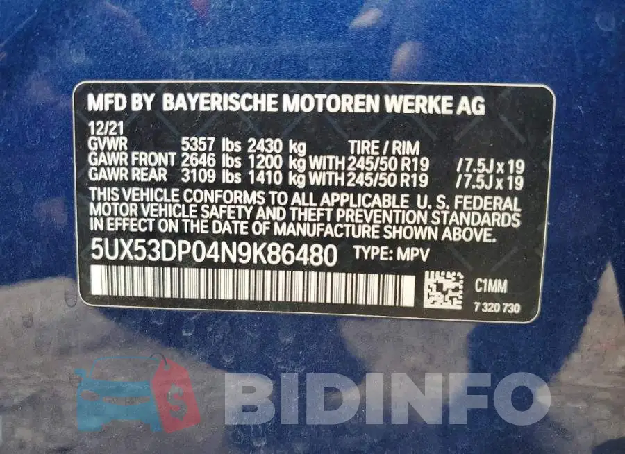 5UX53DP04N9K86480 Photo# 14