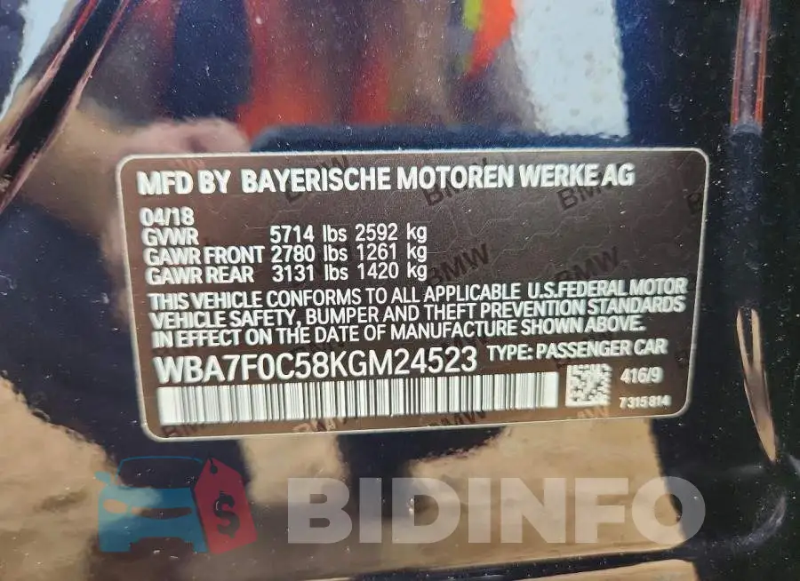 WBA7F0C58KGM24523 Photo# 12