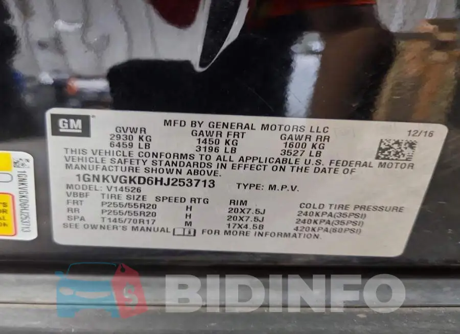 1GNKVGKD6HJ253713 Photo# 12