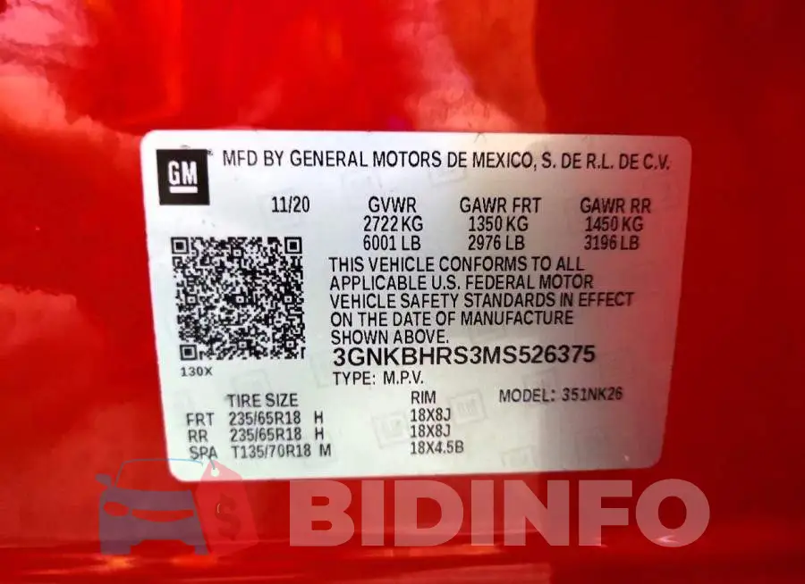 3GNKBHRS3MS526375 Photo# 12