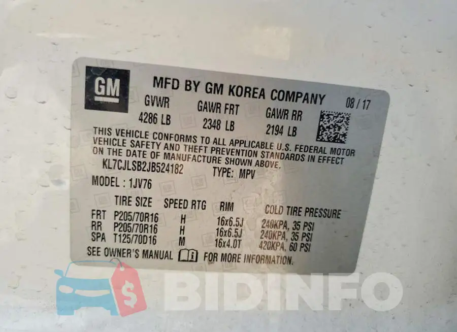 KL7CJLSB2JB524182 Photo# 13