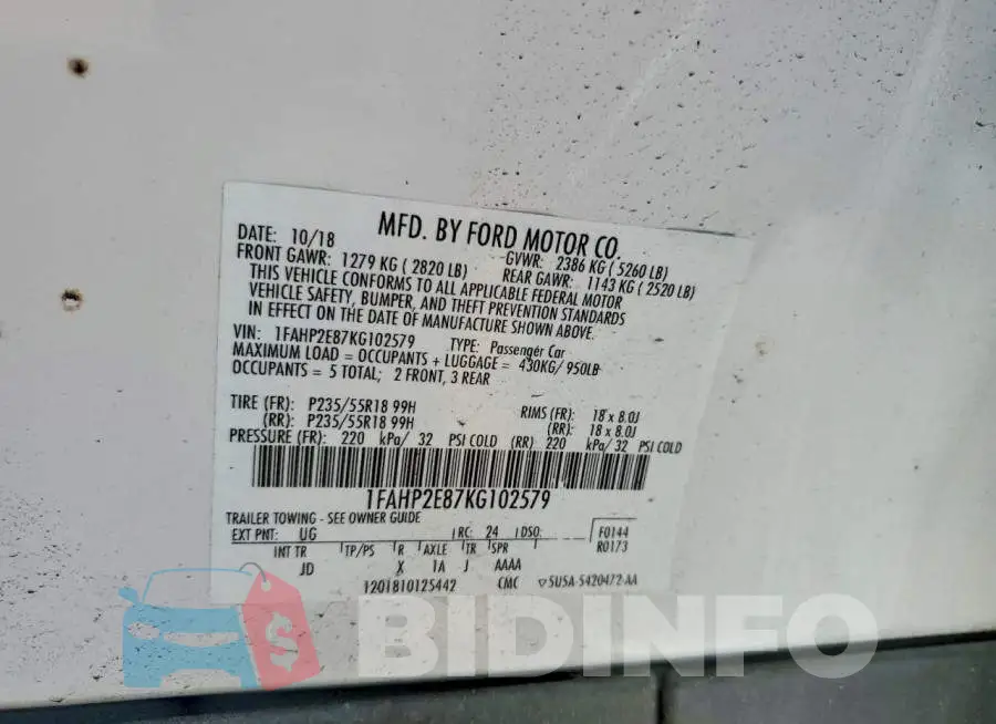 1FAHP2E87KG102579 Photo# 12