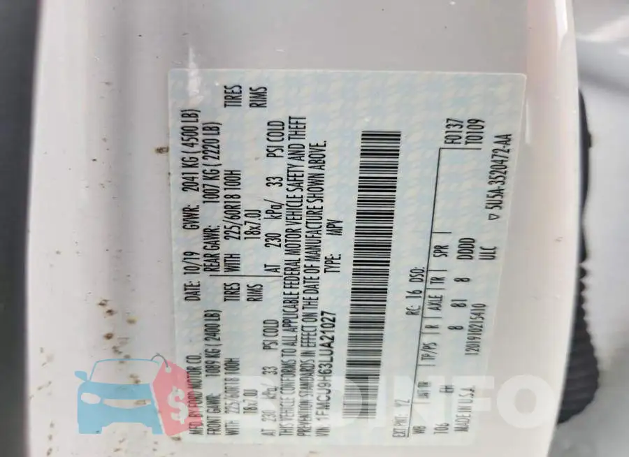 1FMCU9H63LUA21027 Photo# 14