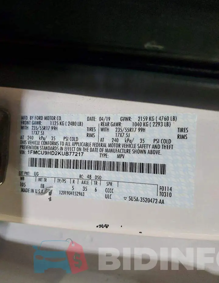 1FMCU9HD2KUB77217 Photo# 13