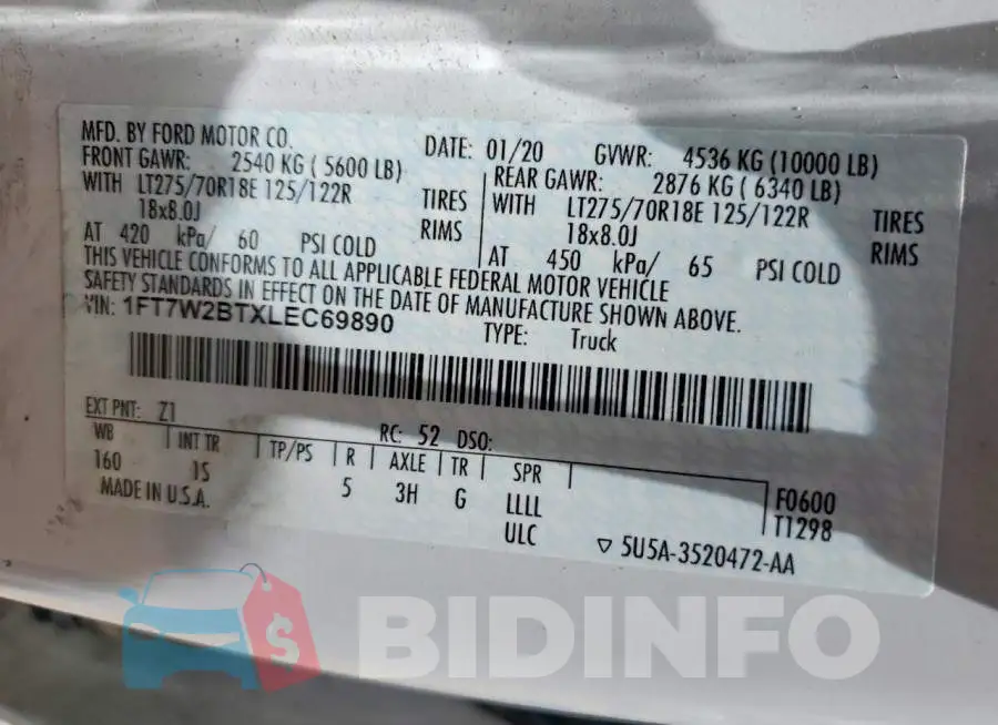 1FT7W2BTXLEC69890 Photo# 12